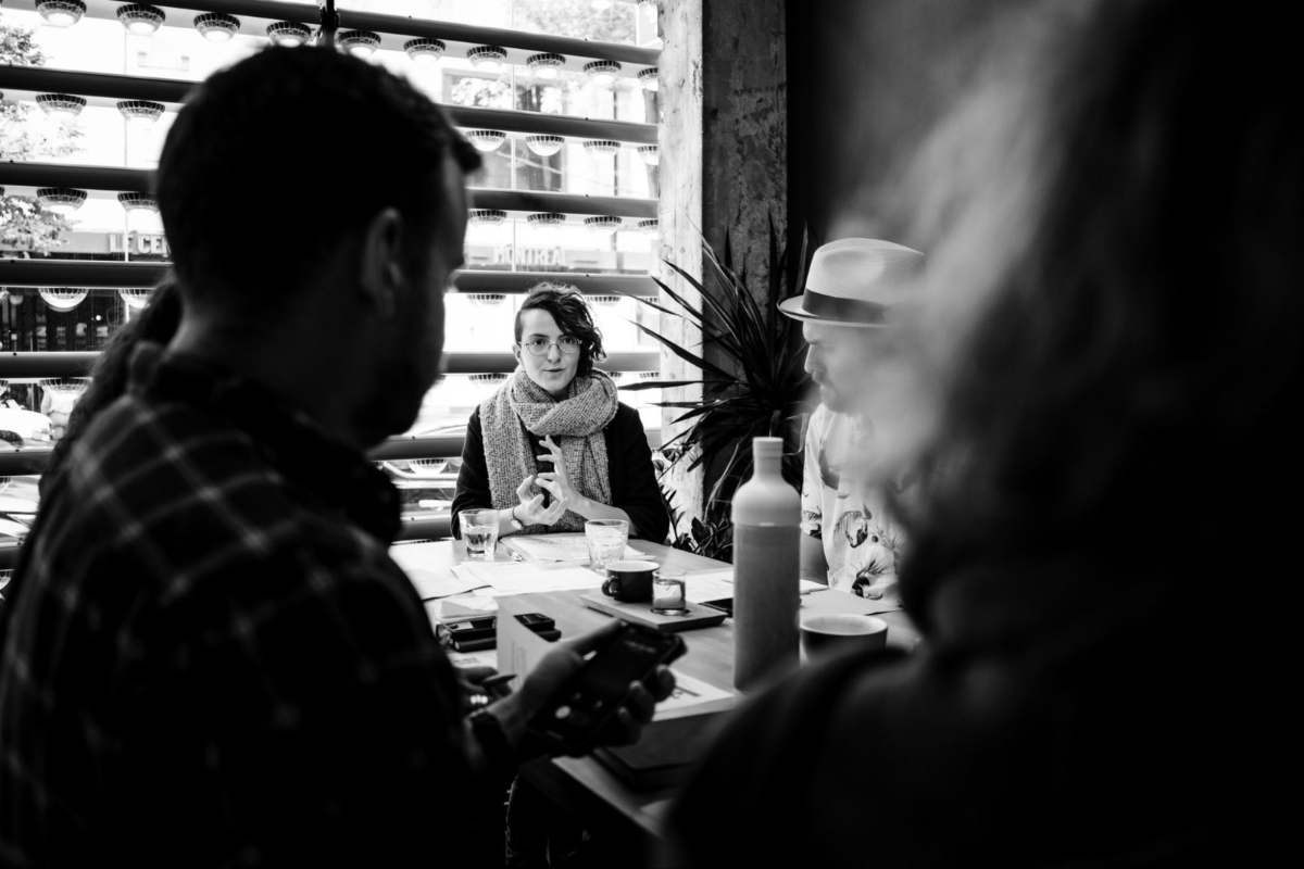 Program Manager Lauriane Gorce at an event with Synapse C