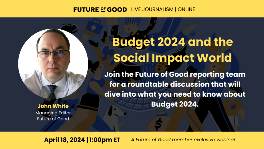 Graphic whowing headshot and lineup for budget 2024 webinar at 1 p.m. EDT