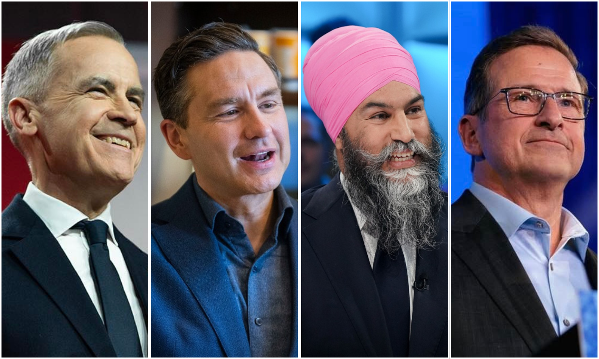 Liberal leader Mark Carney, Conservative Leader Pierre Pollivere, NDP leader Jagmeet Singh and Bloc leader Yves-François Blanchet.