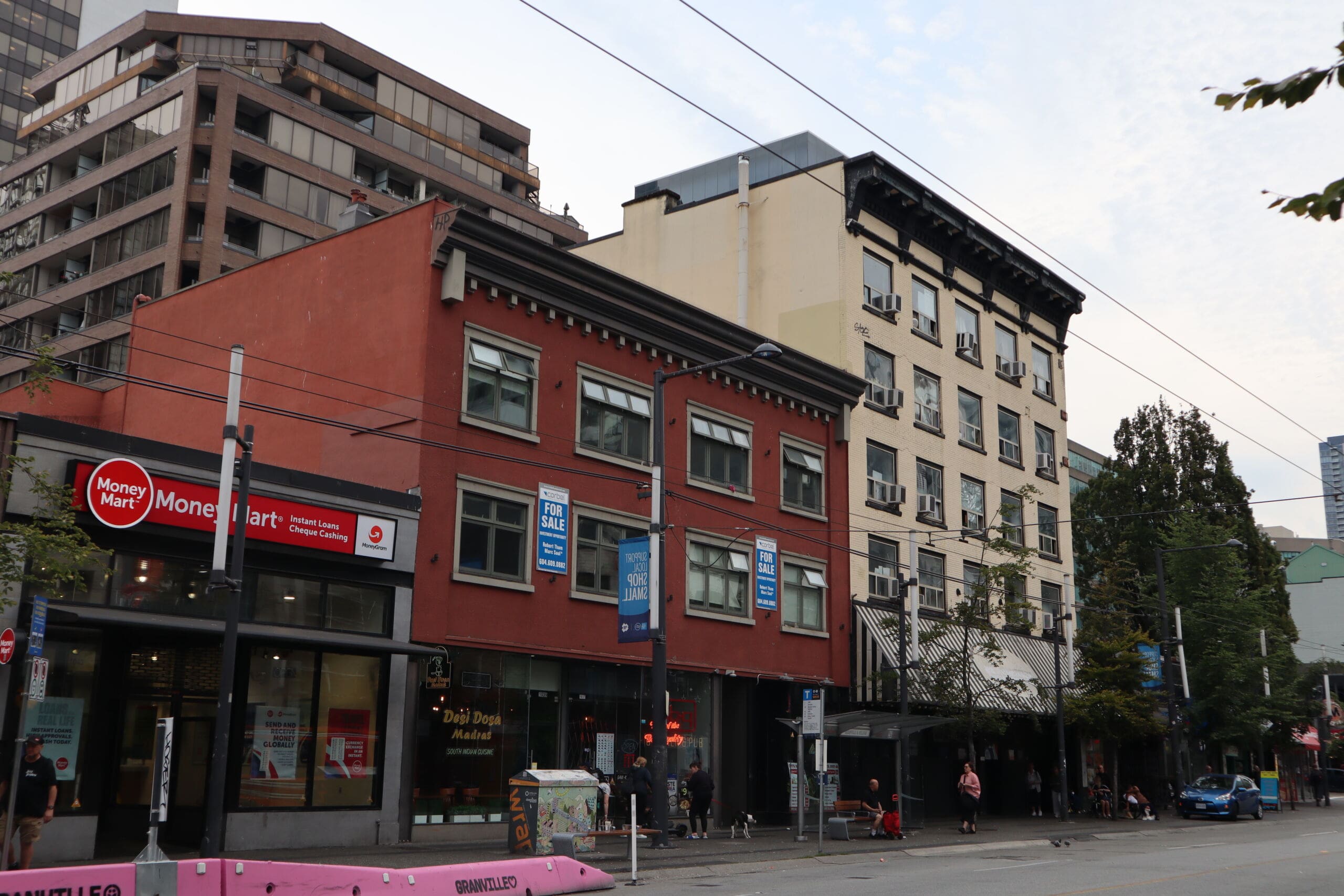 A row of historic building being used as social housing in downtown Vancouver.