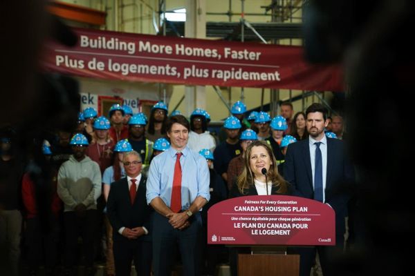 Finance Minister Chrystia Freeland announces the government’s housing plan in April 2024. The housing plan is a central plank of the government’s 2024 federal Budget. (Chrystia Freeland/Facebook)