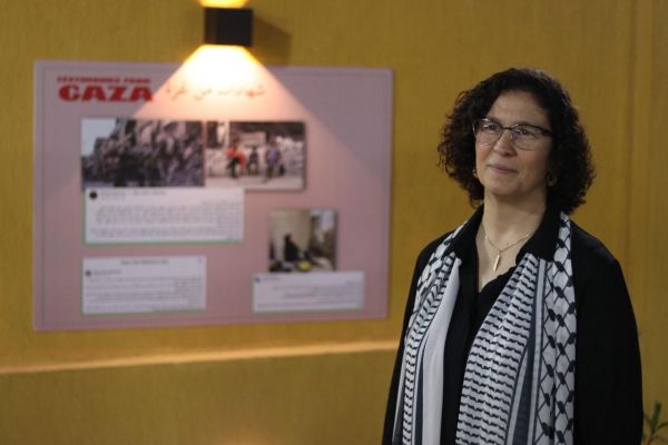 Samar Dwidar at the Palestinian Stories Cairo exhibition, Cairo, 2019. (Samar Dwidar/Supplied.)