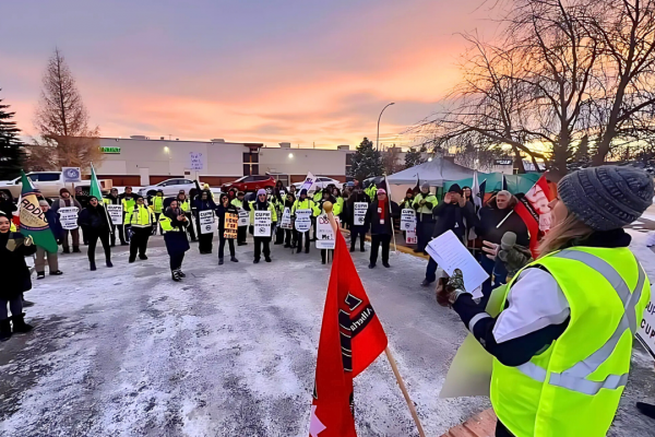 Postal workers gather in Red Deer, Alta. recently before heading out to the picket line. (Canadian Union of Postal Workers/Supplied)