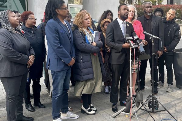 The Black Class Action Secretariat holds a press conference at the Federal Court of
Canada on November 8, 2024. (Massa Media/Supplied photo)