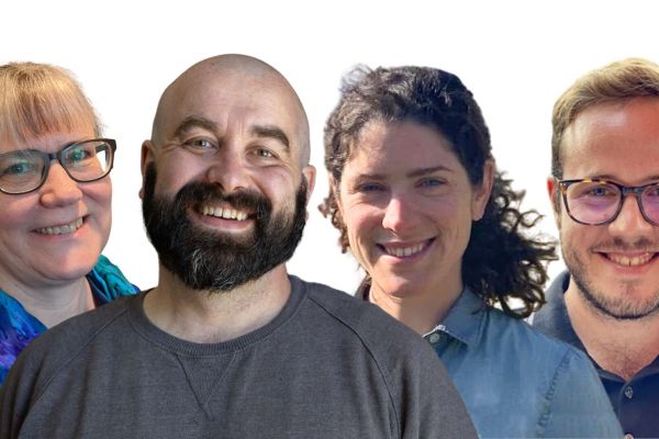 Headshots of Sally Miller, Justin Sweeney, Meredith Storton and Zack Neville Young.