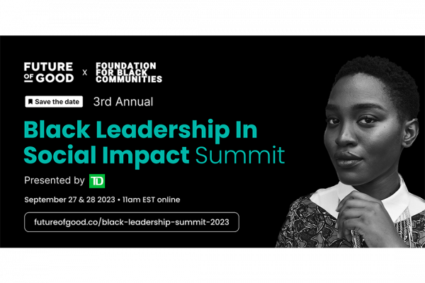 Black leadership in social impact banner with black woman image.