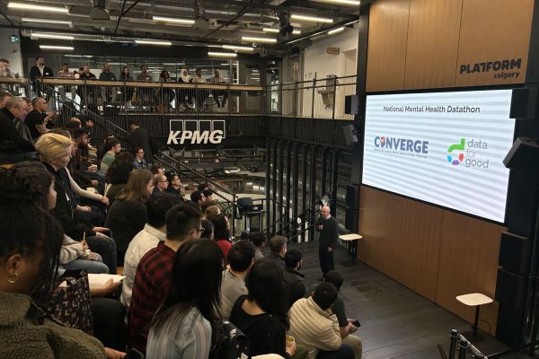 Geoff Zakaib, president of Data for Good, kicks off the National Mental Health Datathon in Calgary (Converge Mental Health / Supplied)
