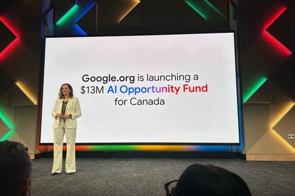 Sabrina Geremia, VP & Country Managing Director for Google Canada, makes an announcement on Wednesday, June 4 about Google's new AI Opportunity Fund. (Sharlene Gandhi/Future of Good)