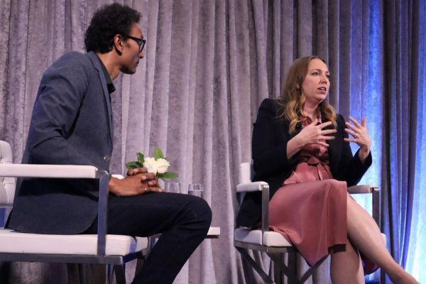 Future of Good CEO, Vinod Rajasekaran speaks with RBC’s chief economist Frances Donald about the growing economic concerns non-profits face. (Abigail Turner/Future of Good.)
